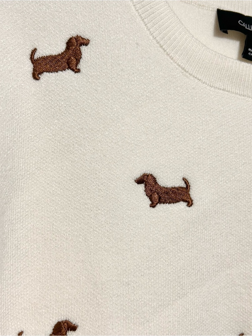 Anthropologie Cream Beige Dog Dachshund Sweater Puff Sleeve preppy old money NWT - Picture 5 of 12
